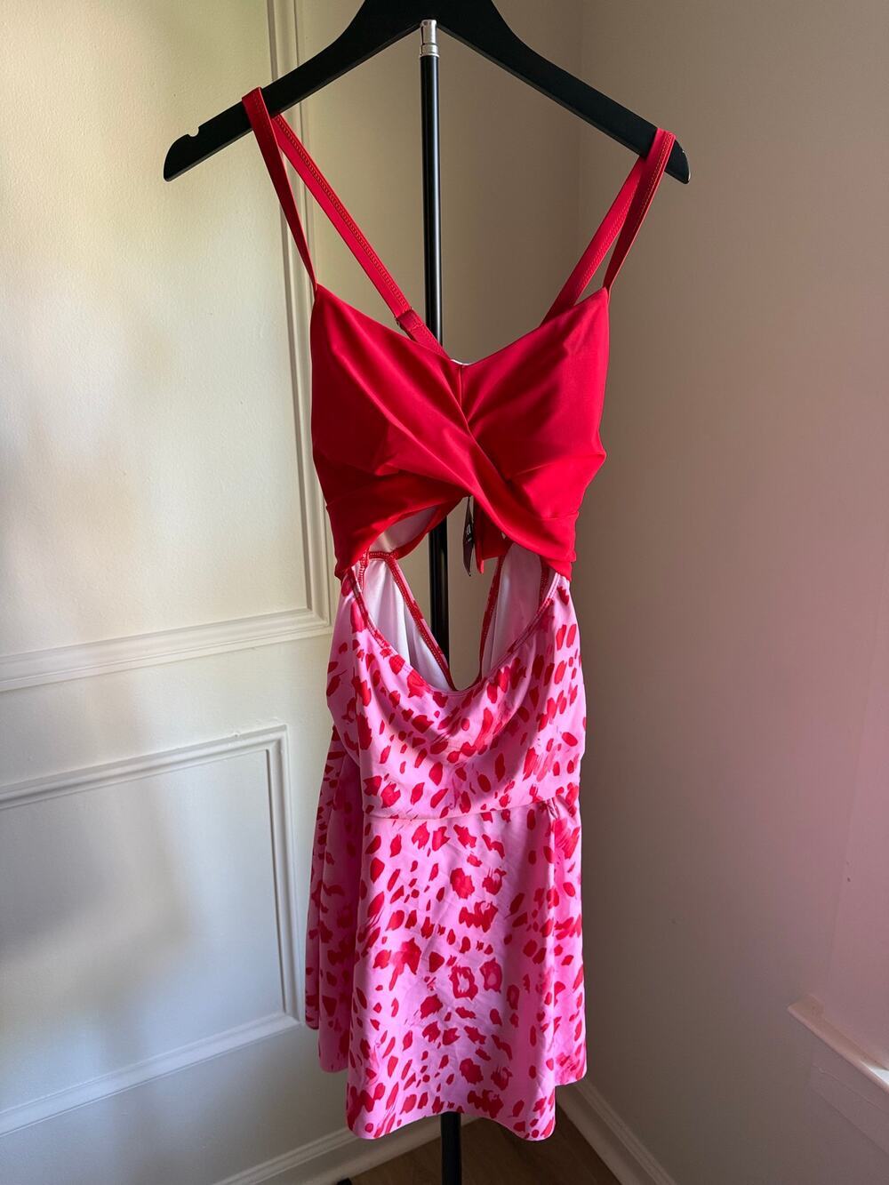 Zaful Pink & Red Cutout One Piece Swimsuit Cover Up Dress Size L NWT